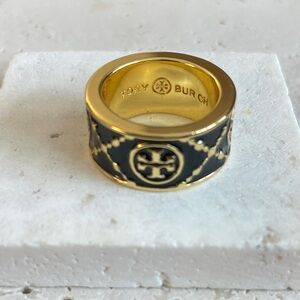 Tory Burch Gold and Black Emblem Ring